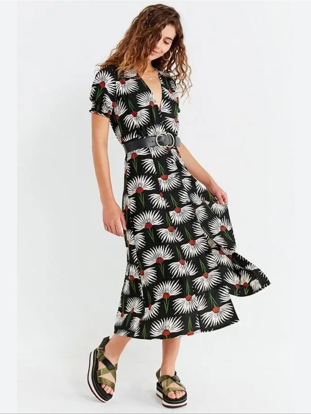 Urban Outfitters Button-Down Plunging Midi Dress